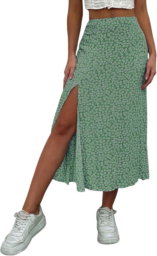 Avanova Women's Boho Leopard Print Thigh High Waist A Line Split Midi Skirt | Amazon (US)