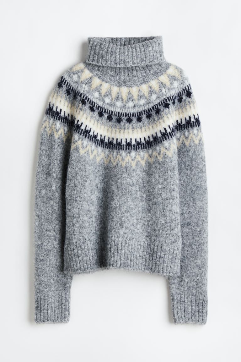 Turtleneck Sweater - Light gray melange/patterned - Ladies | H&M US | H&M (US + CA)