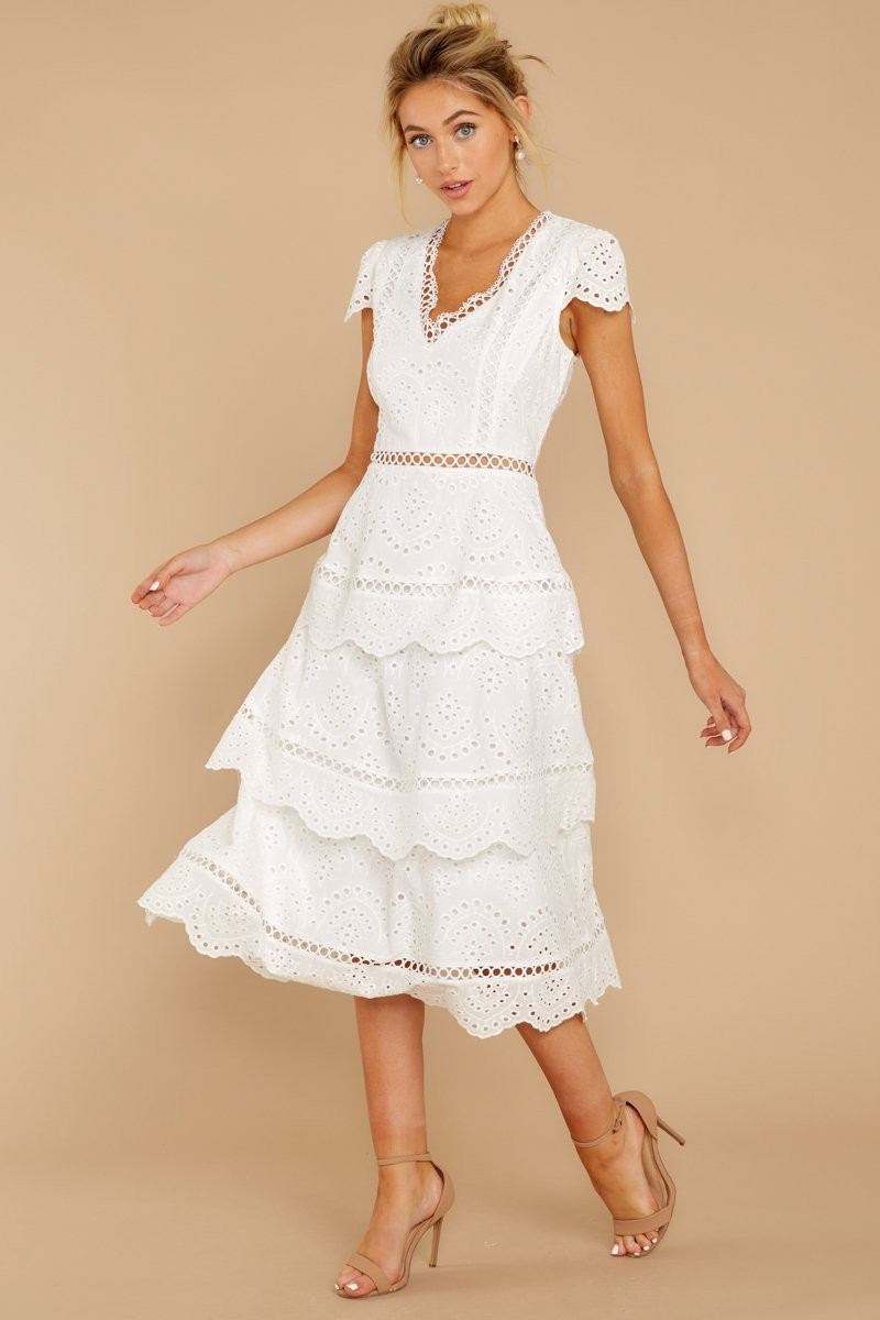 Brunch Out White Eyelet Midi Dress | Red Dress 