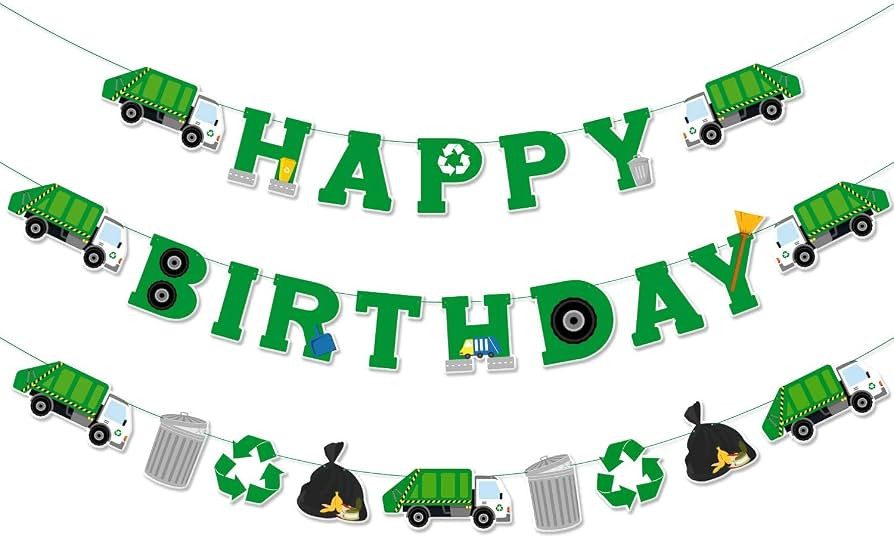 Bessmoso 3 Pcs Garbage Truck Birthday Decorations Trash Truck Birthday Banner Waste Management Re... | Amazon (US)
