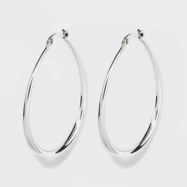 Silver Plated Graduated Oval Hoop Earrings - A New Day™ Silver | Target