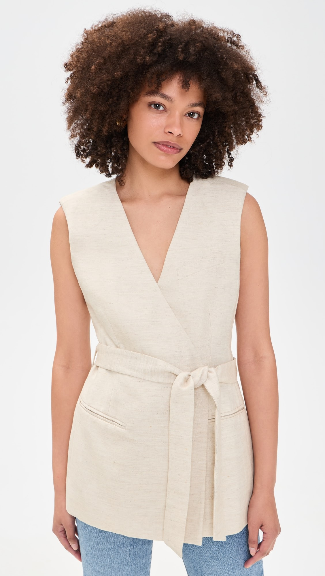 Linen Blend Sleeveless Belted Vest | Shopbop