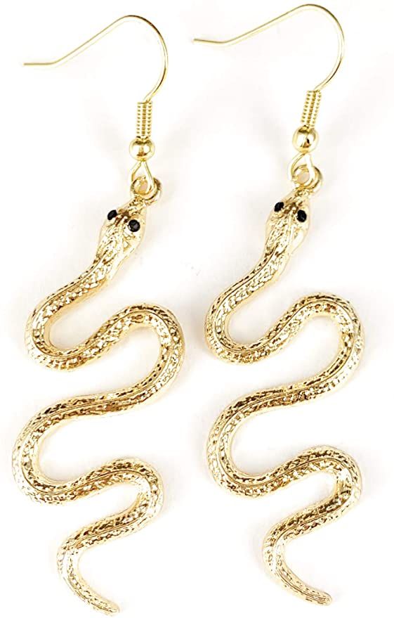 Gold snake earrings asp cleopatra toga serpent dangle 2 3/8 inches long lightweight medusa costum... | Amazon (US)