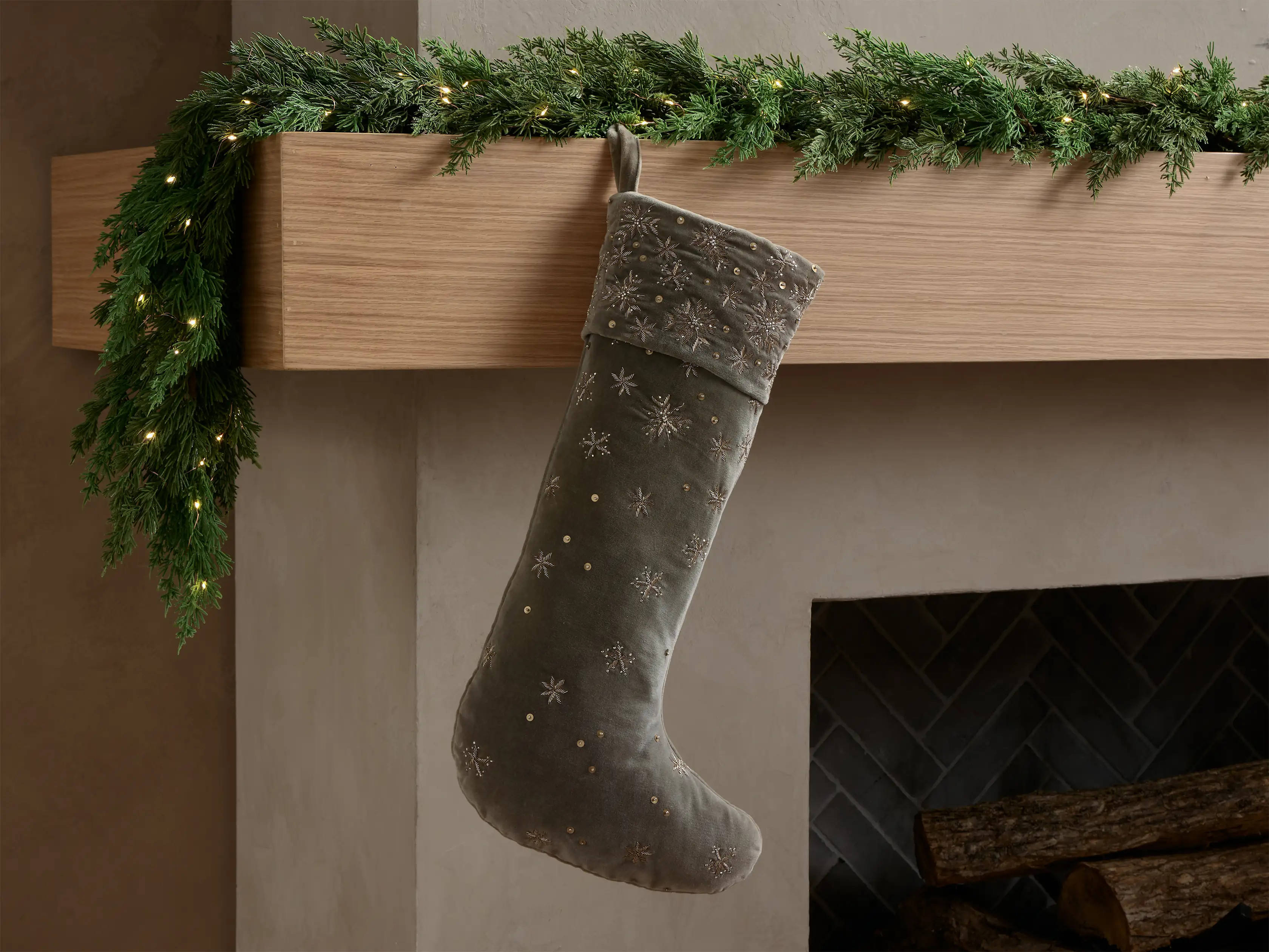 Hand-Beaded Snowflake Stocking | Arhaus