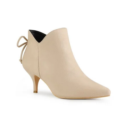 BLISSFUL STEP Pointed Toe Bow Cutout Kitten Heel Ankle Booties for Women Beige 9 | Walmart (US)