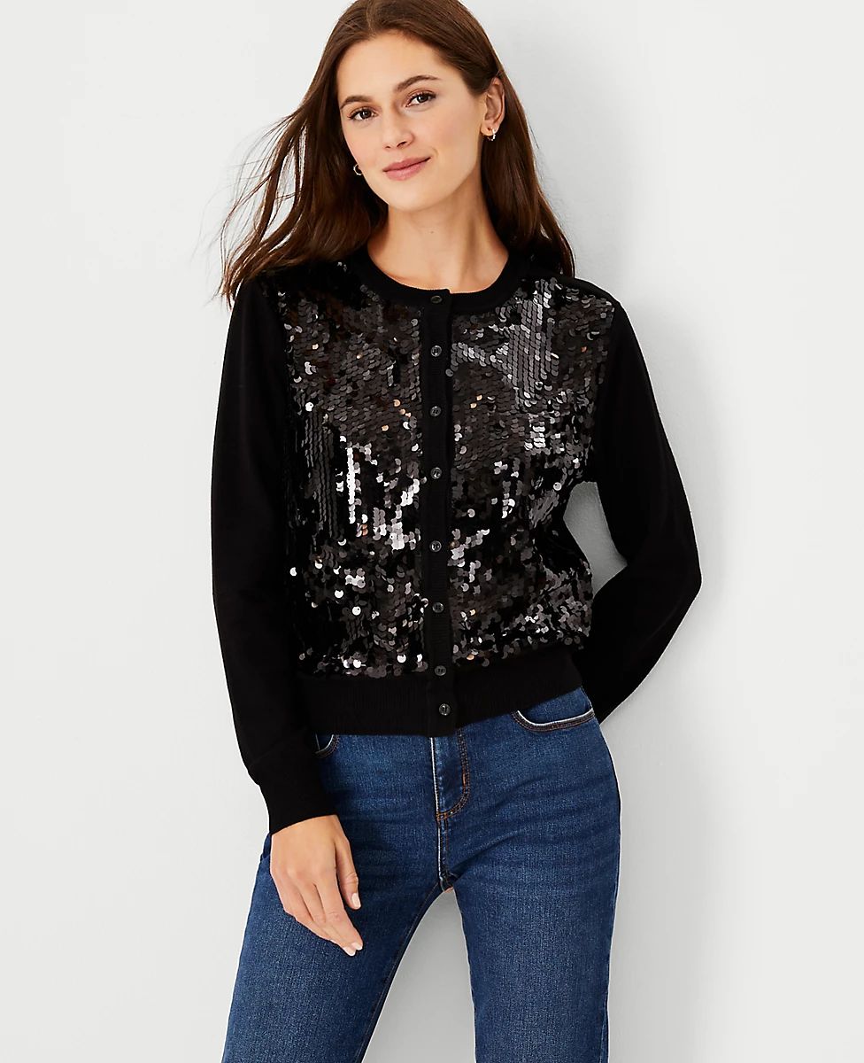 Sequin Front Ann Cardigan | Ann Taylor (US)