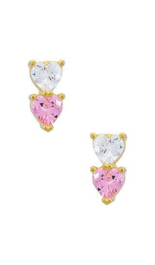 Double Heart Stud Earrings in Sapphire Pink | Revolve Clothing (Global)