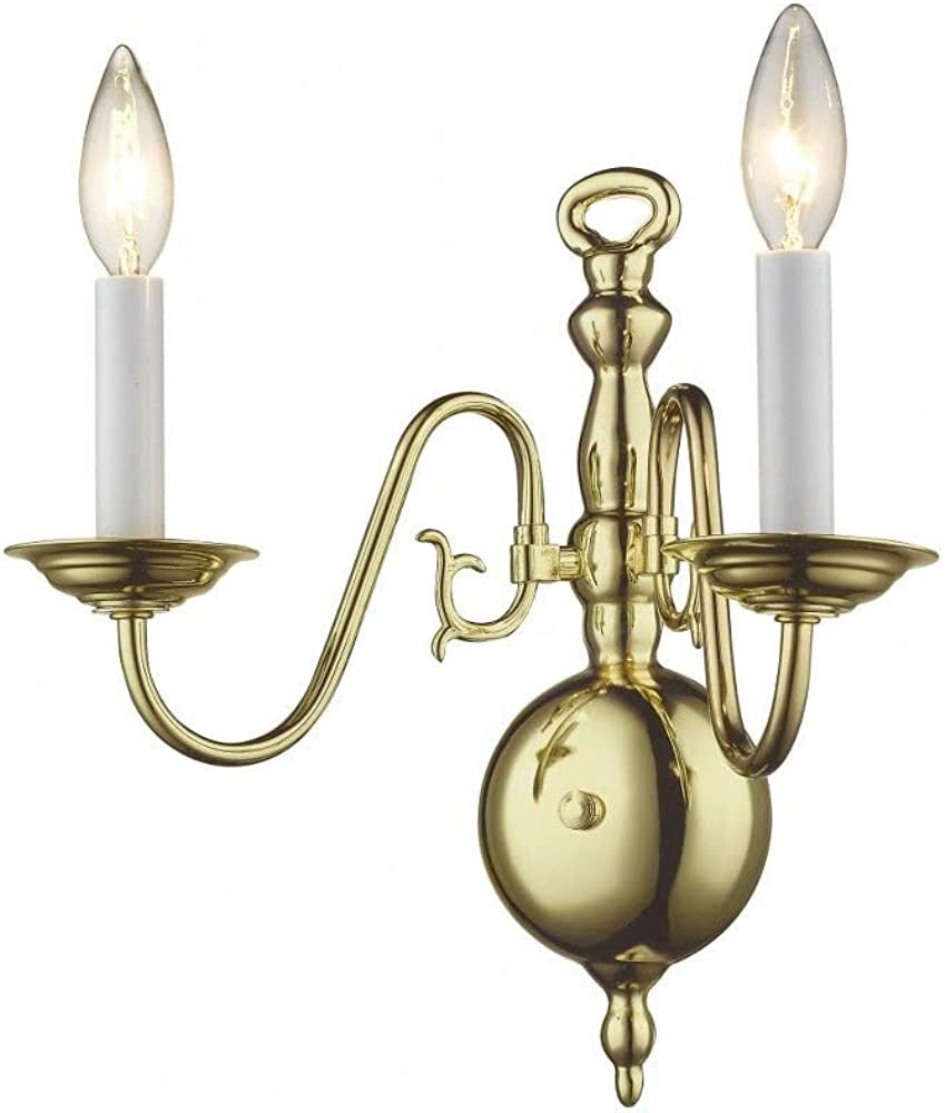 2 Light Traditional Steel Candle Wall Sconce-13 inches H by 12.75 inches W Polished Brass Brushed... | Amazon (US)