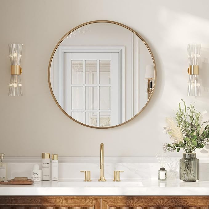 Gold Bathroom Mirrors for Over Sink, 30 Inch Circle Mirror with Metal Frame, Wall Mirror for Vani... | Amazon (US)