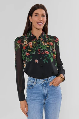 Alena Black Sheer Floral Print Top | Avara
