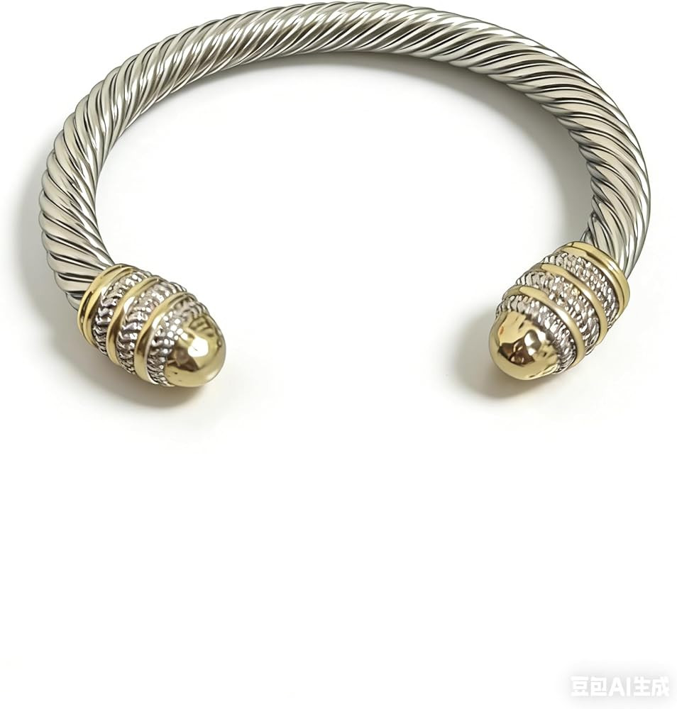 6MM Antique Twisted Cable Bracelet with Gold Plated Ends Alloy Cuff Bracelet for Women | Amazon (US)