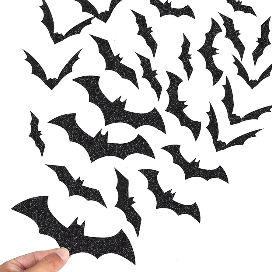CCINEE 144pcs Bat Wall Stickers, Assoreted Size Black Glittery Bat Decals for Halloween Party Hom... | Amazon (US)