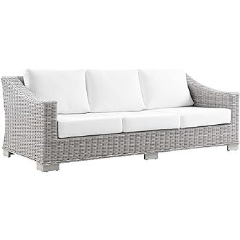 Modway Conway Outdoor Patio Wicker Rattan, Sofa, Light Gray White | Amazon (US)