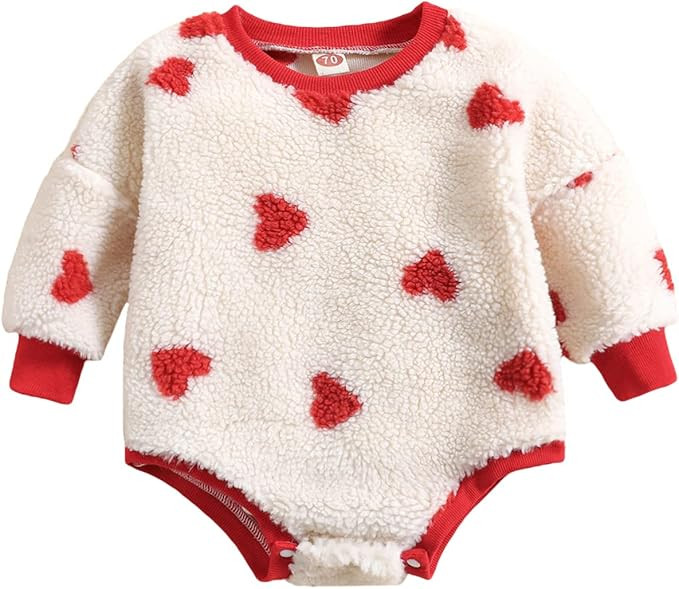 Valentines Day Baby Boy Girl Clothes Sweatshirt Romper Heart Oversized Bodysuit Onesie Spring Win... | Amazon (US)