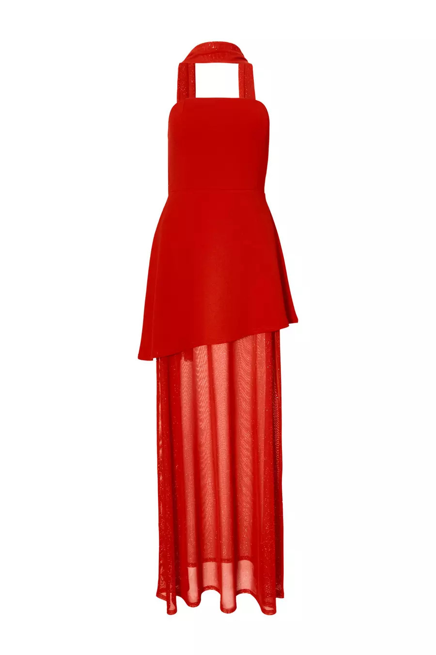 Home/Dresses/Red Glitter Mesh Hem Maxi Dress | Quiz Clothing