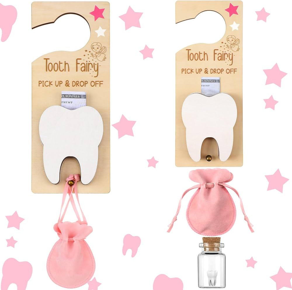 Tooth Fairy Holder Bag Hanger with Money Slot Keepsake Bottle Velvet Pouch Tooth Fairy Box Encour... | Amazon (US)