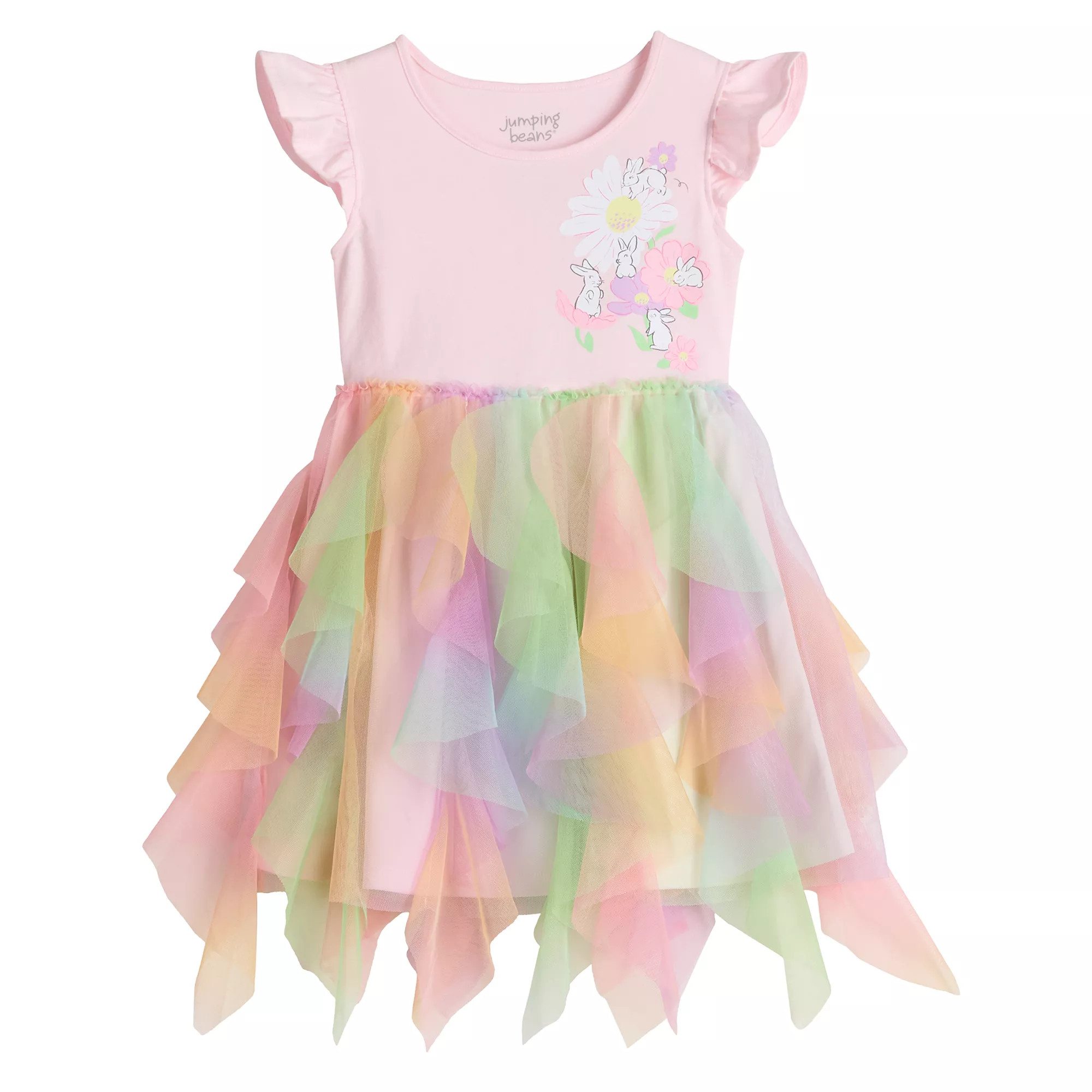 Girls 4-12 Jumping Beans® Flowers & Bunnies Cascading Ruffle Dress | Kohl's