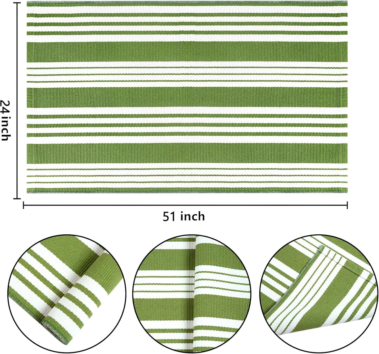 Green and White Striped Outdoor Rug 24'' x 51'' Front Porch Rug Hand-Woven Machine Washable Layer... | Amazon (US)