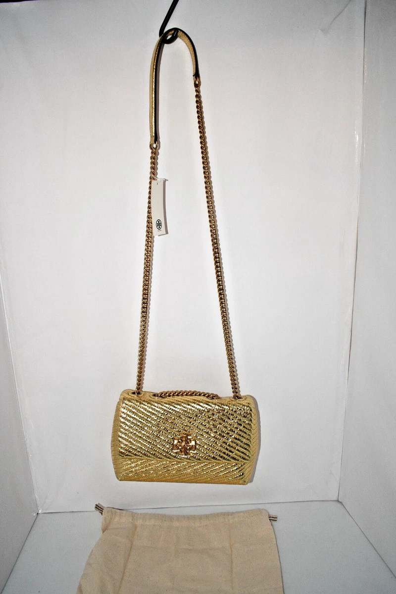 Tory Burch SMALL Moto Quilted Metallic Leather Convertible Shoulder Bag in Gold | eBay US
