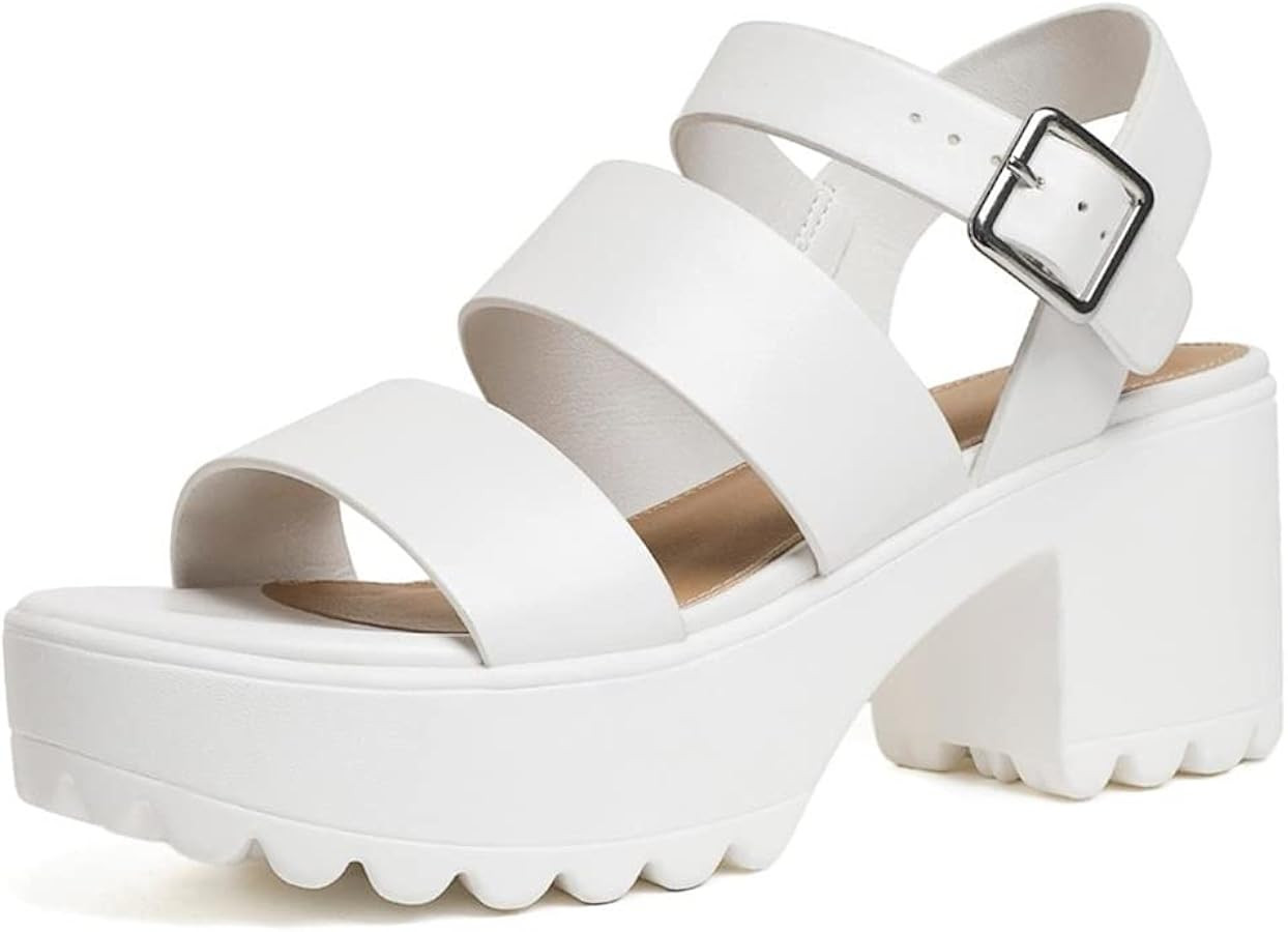 Platform Sandals for Women Lug Sole Block Heeled Sandals with Adjustable Ankle Strap | Amazon (US)