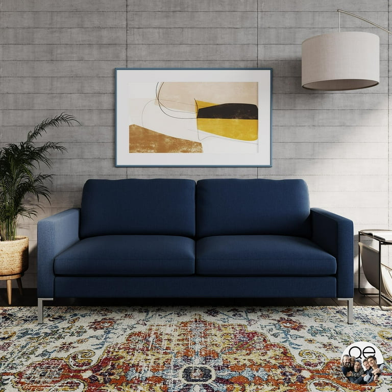 Queer Eye Fabry Modern Sofa with Metal Legs, Navy Blue Linen | Walmart (US)
