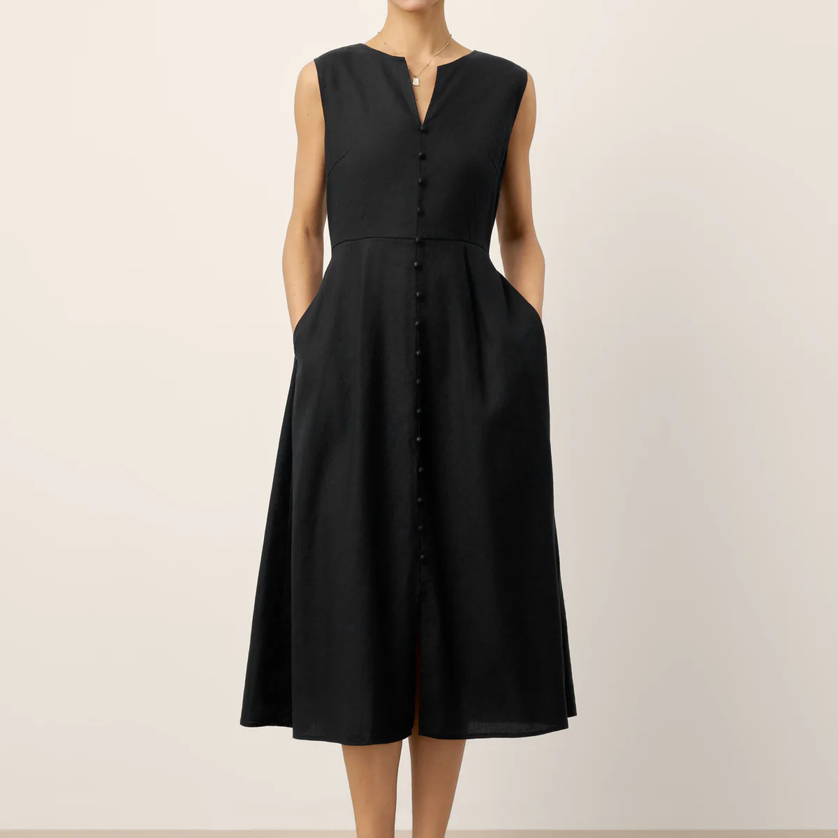 Linen-Lyocell V-Neck Sleeveless Maxi Dress WILLOW | LINTICO