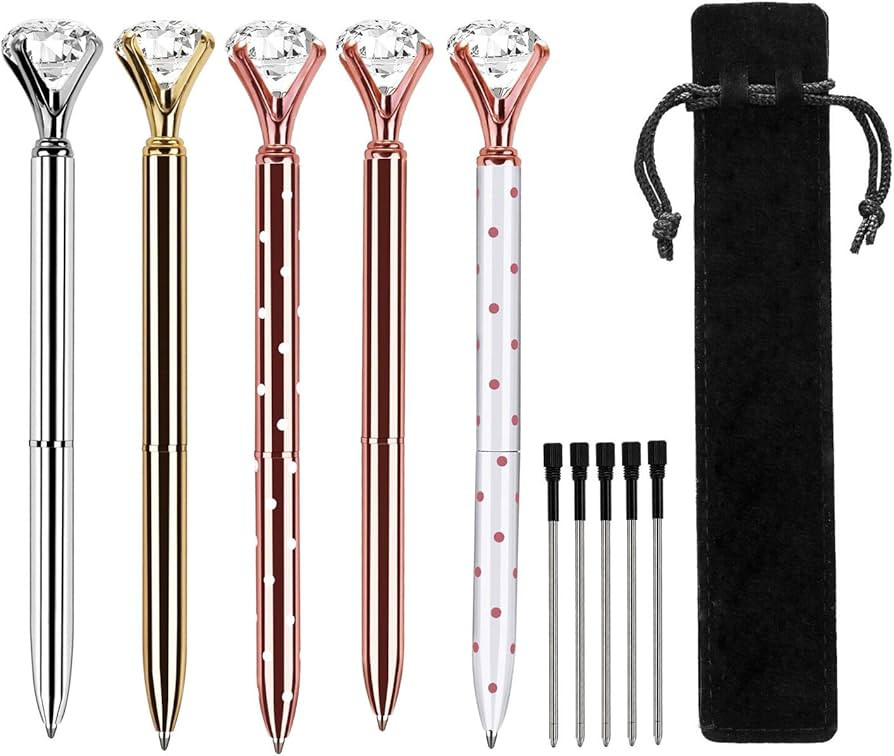 5 PCS Big Crystal Diamond Ballpoint Pen,HBlife Metal Ballpoint Pen Office Supplies，Gold Pens wi... | Amazon (US)