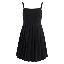 Glossy Pleated Hem Cami Dress in Black | Chicwish