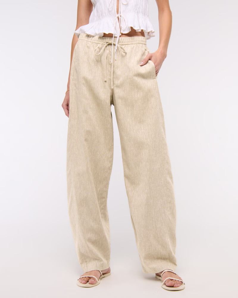 Linen-Blend Barrel Pull-On Pant | Abercrombie & Fitch (US)