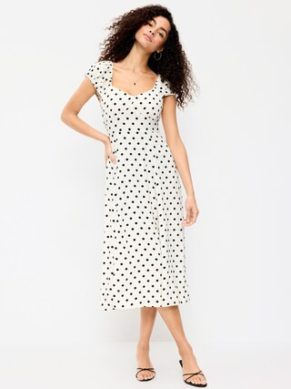 Short-Sleeve Fit & Flare Midi Dress | Old Navy (US)