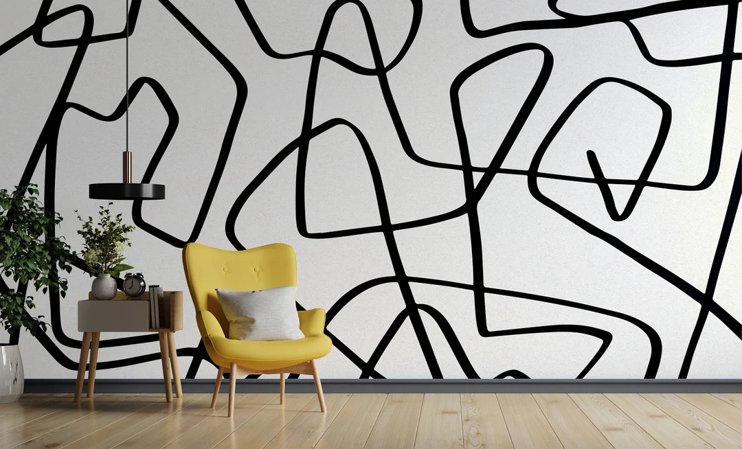 Black White Doodle Abstract Wallpaper/peel and stick wallpaper vinyl wallpaper wallpaper room | Etsy (US)