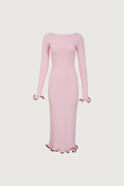 Ruffle Hem Midi Dress (Baby Pink) | SAME