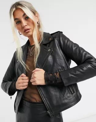 Muubaa cropped leather biker jacket in black | ASOS (Global)