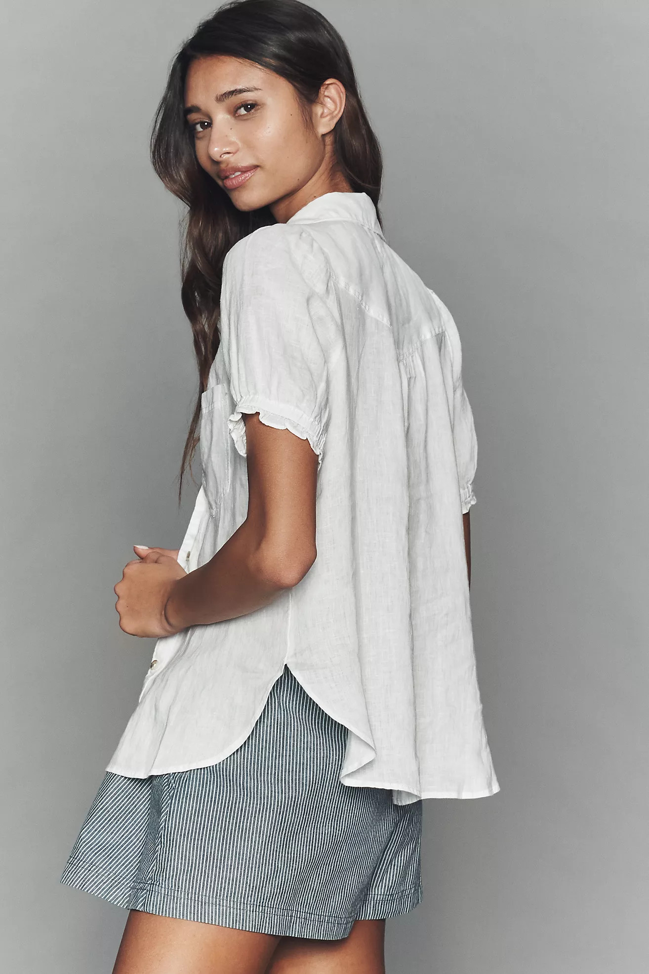 Aly 100% European Linen Puff-Sleeve Blouse | Anthropologie (US)