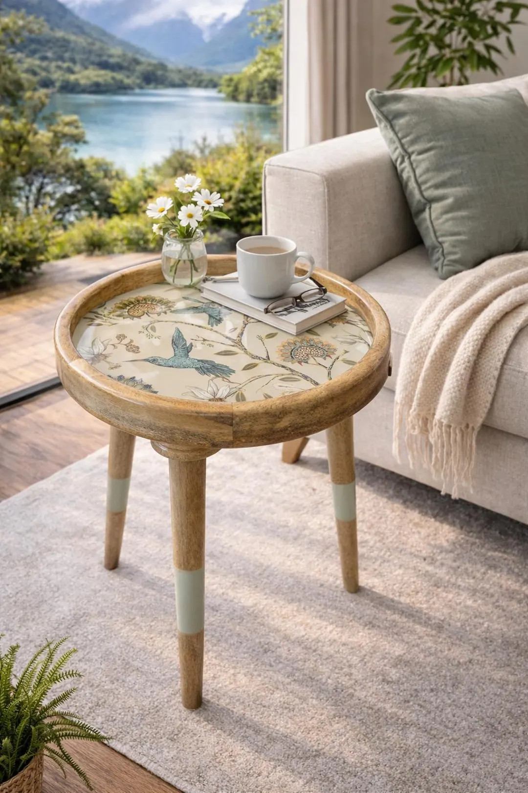 Handcrafted Mango Wood Side Tables: Boho Living Room Furniture Hummingbirds | Etsy (US)