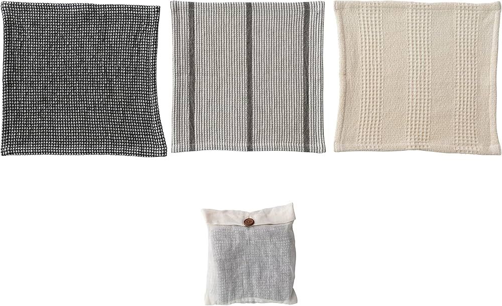 Creative Co-Op Cotton Waffle Weave Dish Cloths with Loop, Black, Grey, and Natural, Set of 3 in B... | Amazon (US)
