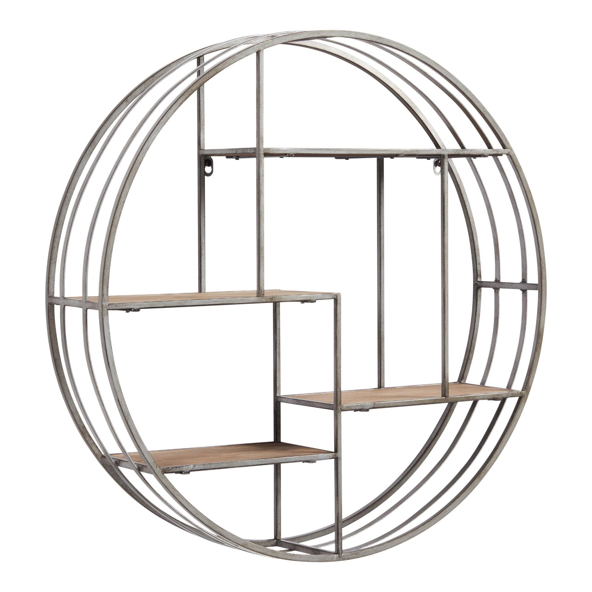 Round Wood and Metal Mateo Wall Storage: Silver by World Market | World Market