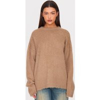 Taupe Fluffy Knit Oversized Sweater | PrettyLittleThing US