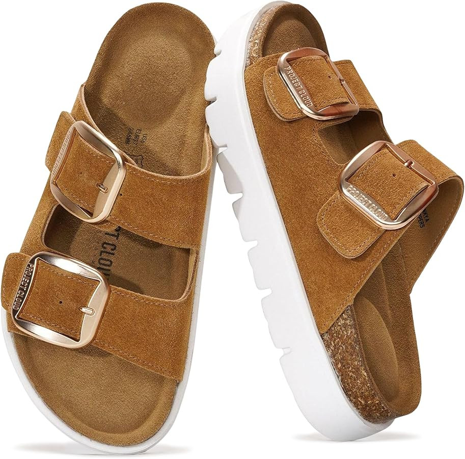 100% Genuine Leather Platform Sandals Women Footwear - Wedge Chunky Slides for Women 2026 with Me... | Amazon (US)