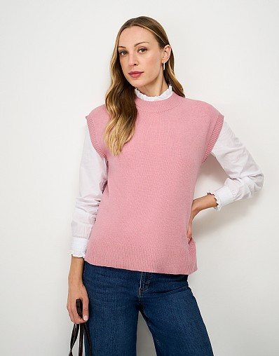 Harmony Crew Neck Knitted Vest in Pink | Crew Clothing (UK)