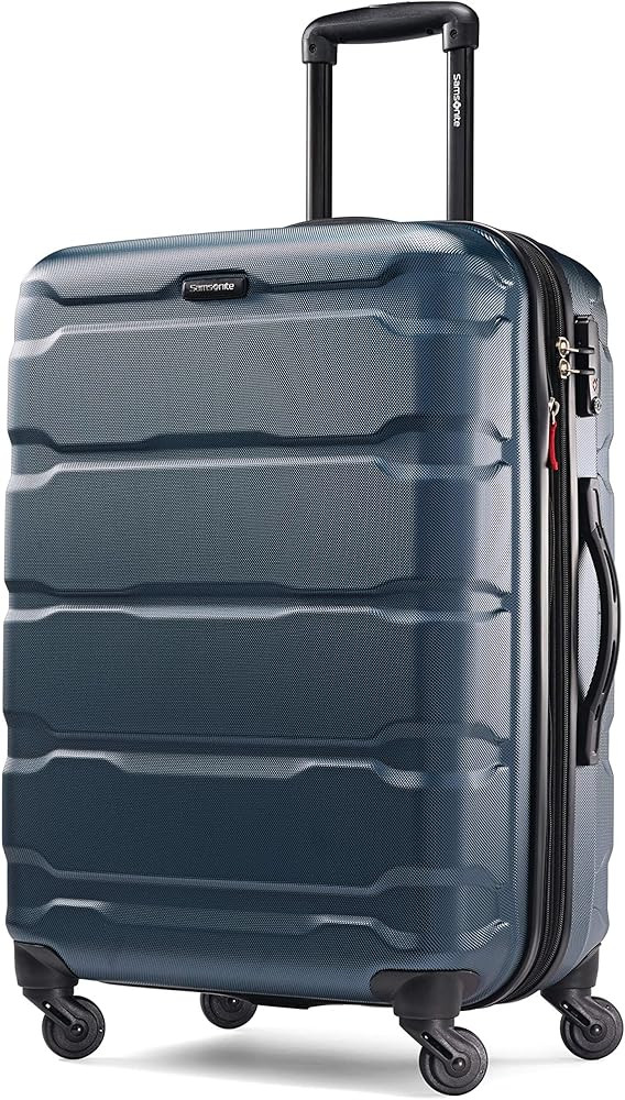 Samsonite Omni PC Hardside Expandable Luggage with Spinner Wheels, Checked-Medium 24-Inch, Teal | Amazon (US)