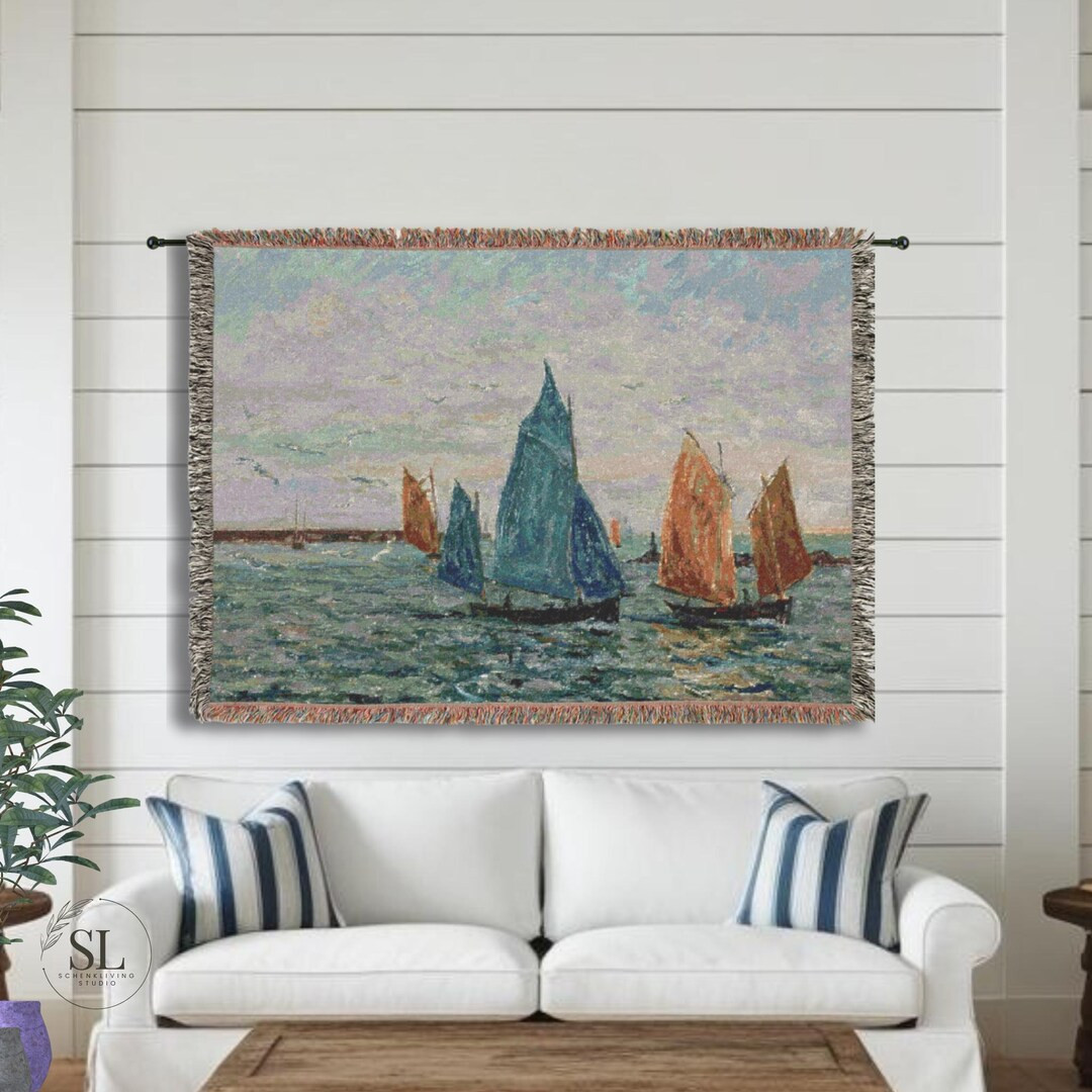 Vintage Seascape Wall Hanging, Sailor Wall Tapestry Beach House Maritime Wall Art Cottage Decor L... | Etsy (US)