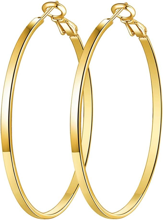 Gold Hoop Earrings, 18K Gold Plated Rounded Hoops Earrings for Women | Amazon (US)