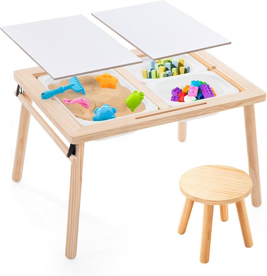Sensory Table with 1 Pack Wooden Kids Stool | Amazon (US)