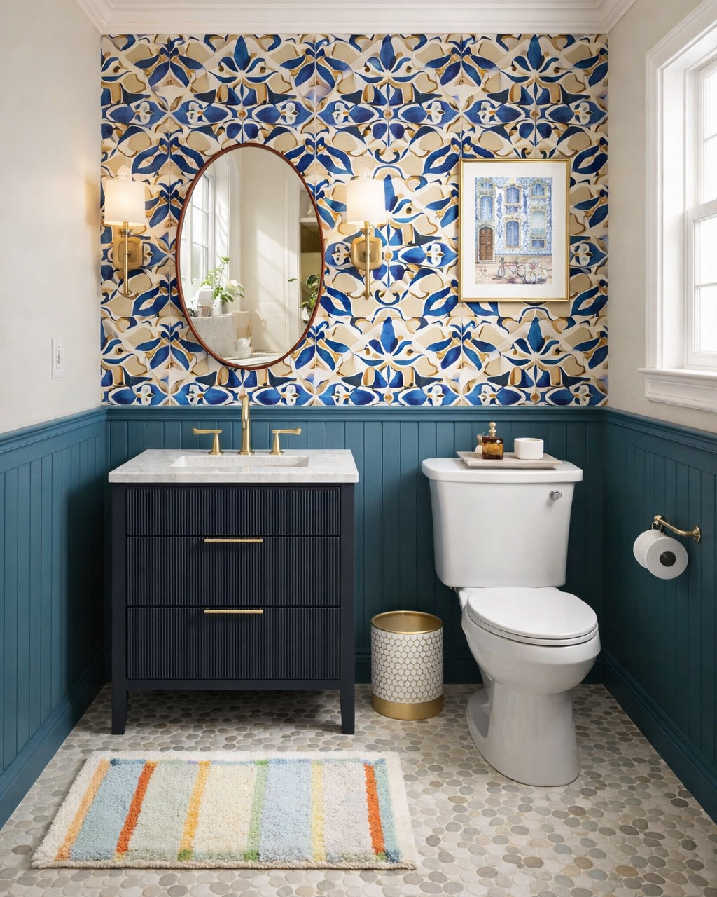 Beautiful half bathroom design. Vanity, sconces and mirror from Wayfair. Affordable art from Amazon, neutral plaid wallpaper. #homedecor #bathroom 



#LTKselfcare #LTKmorningroutine #LTKHome
