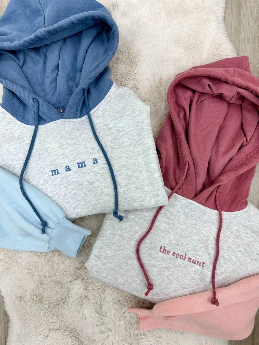 Mama Embroidered Colorblock Hoodie | United Monograms