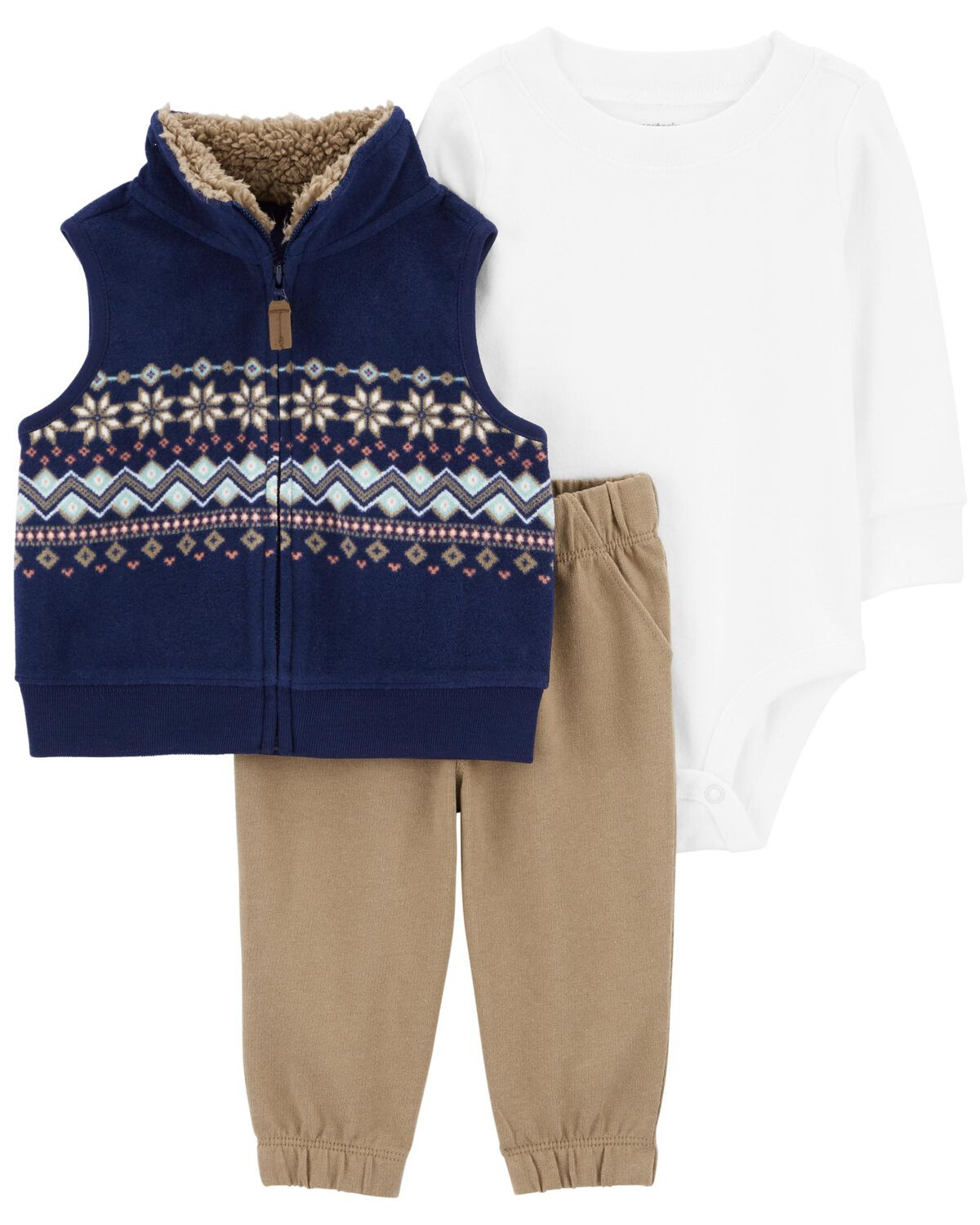 Blue/Tan Baby 3-Piece Fair Isle Little Vest Set | carters.com | Carter's