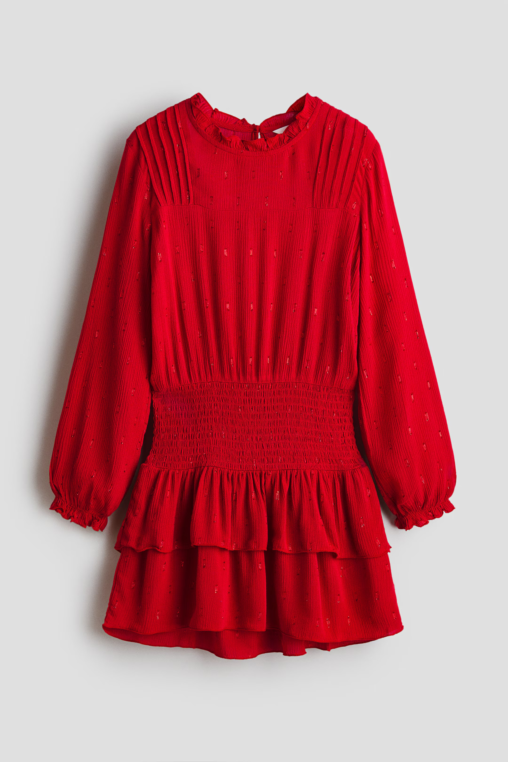 Ruffle-Trimmed Smocked-Detail Dress - Red - Kids | H&M US | H&M (US + CA)
