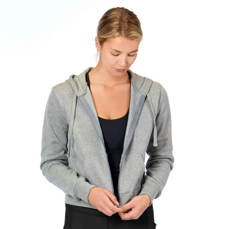 Kadi Women's Cropped Full Zip Hood, Heather Grey, Large | Walmart (US)