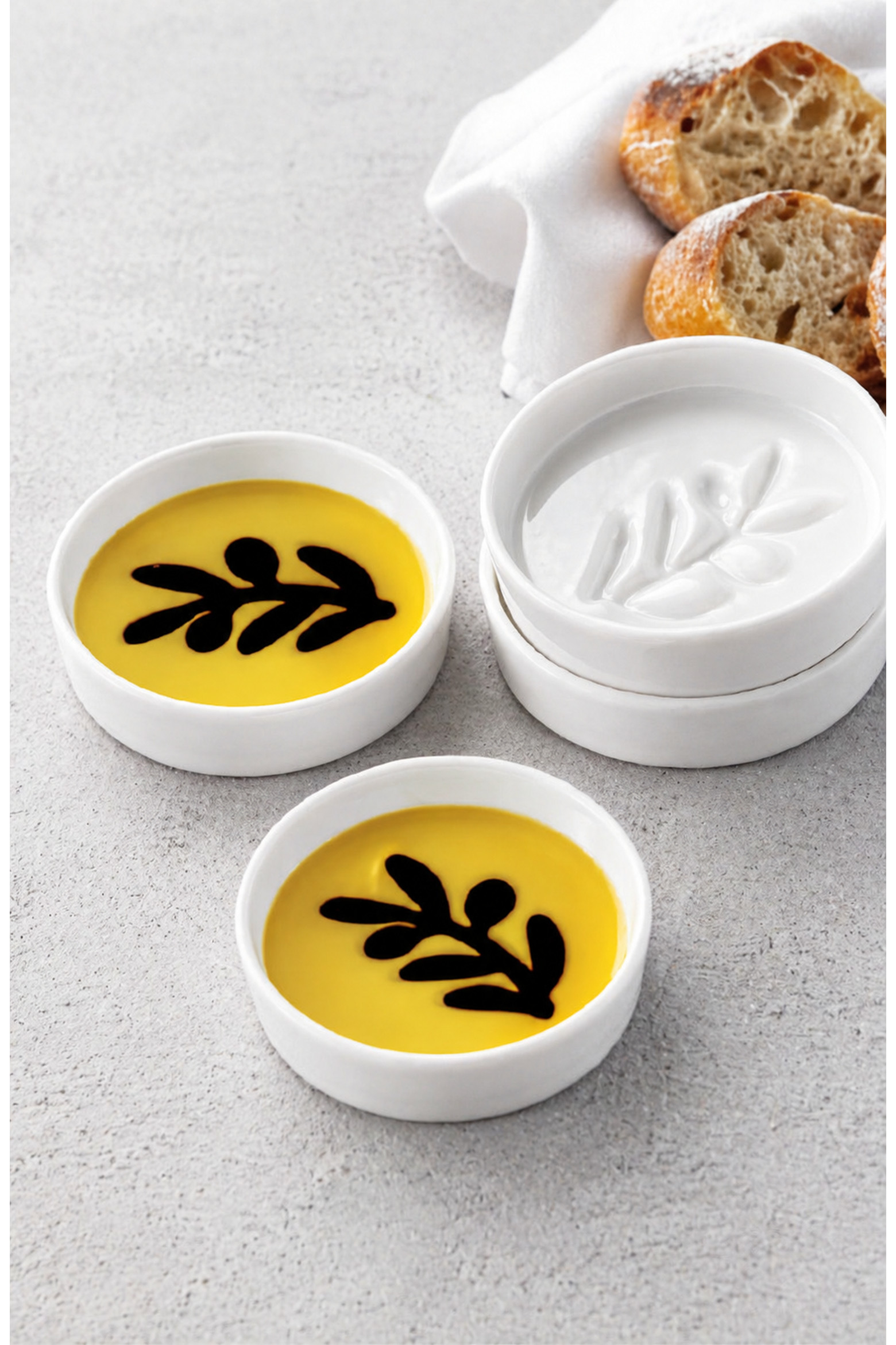 Jeanne Fitz Olive Oil and Balsamic Vinegar Individual Olive Branch Dipping Plates, Set of 4 in White at Nordstrom | Nordstrom